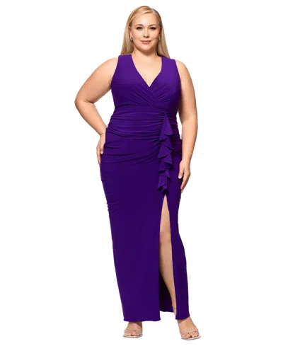 Betsy & Adam Plus Size V-neck Gown In Grape