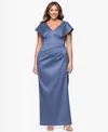 Betsy & Adam Plus Size V-neck Long Dress In Blue