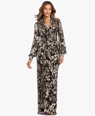 Betsy & Adam Plus Size V-neck Gown In Gold