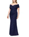 Betsy & Adam Plus Size Off-the-shoulder Jacquard Dress