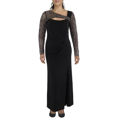 Betsy & Adam Plus Womens Beaded Polyester Evening Dress In Black
