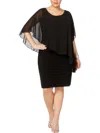 Betsy & Adam Plus Size Chiffon Capelet Sheath Dress In Black