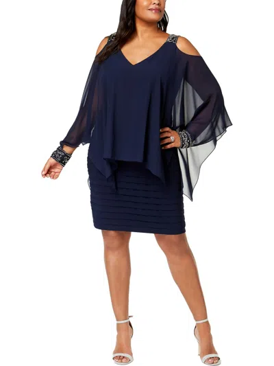 Betsy & Adam Plus Womens Cld Shoulder Embellished Capelet Dress In Blue