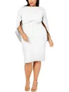 Betsy & Adam Plus Size Ruched Cape Dress In White