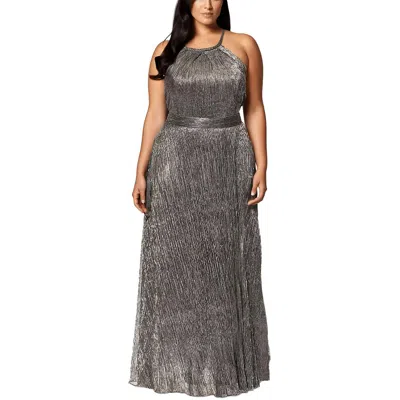 Betsy & Adam Plus Womens Metallic Chiffon Evening Dress In Gray