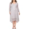 Betsy & Adam Plus Womens Metallic Lace Cocktail And Party Dress In Grey