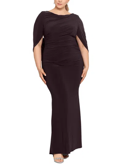 Betsy & Adam Plus Womens Ruched Polyester Evening Dress In Black