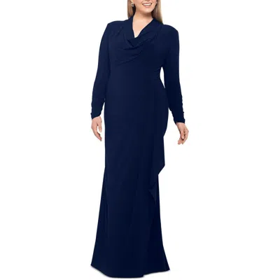 Betsy & Adam Plus Womens Ruffled Polyester Evening Dress In Blue
