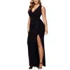Betsy & Adam Plus Womens Ruffled V Neck Maxi Dress In Black