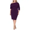 Betsy & Adam Plus Size Off-shoulder 3/4-sleeve Sheath Dress In Red