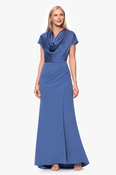Betsy & Adam Cowl Neck Satin Dress In Blue