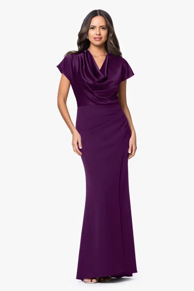 Betsy & Adam "rinna" Scuba Crepe And Satin Cowl Neck Floor Length Dress In Purple