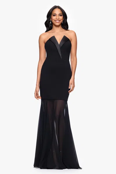 Betsy & Adam Strapless Tuxedo Gown In Black
