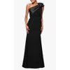 Betsy & Adam Rosette One-shoulder Crepe Trumpet Gown In Black