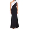 Betsy & Adam Rosette One-shoulder Crepe Trumpet Gown In Black/black