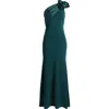 Betsy & Adam Rosette One-shoulder Crepe Trumpet Gown In Pine
