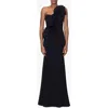 Betsy & Adam Rosette One-shoulder Trumpet Gown In Black