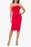 BETSY & ADAM ROSETTE STRAPLESS COCKTAIL DRESS