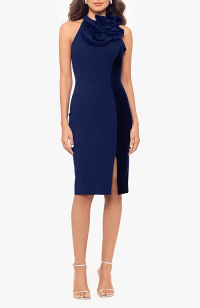 Betsy & Adam Rosette Velvet Stripe Sheath Dress In Navy
