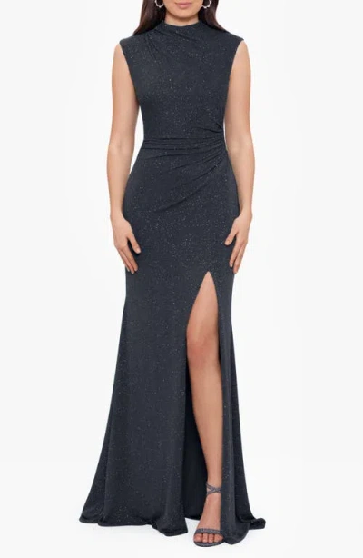 Betsy & Adam Womens Metallic Maxi Evening Dress In Black/silver