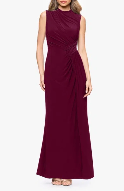 Betsy & Adam Ruched Knit Gown In Burgundy