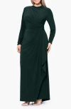 BETSY & ADAM BETSY & ADAM RUCHED SIDE DRAPE LONG SLEEVE GOWN