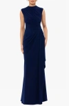 Betsy & Adam Ruched Sleeveless Gown In Blue