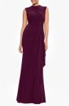 Betsy & Adam Ruched Sleeveless Gown In Wine