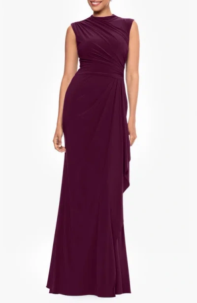 Betsy & Adam Ruched Sleeveless Gown In Wine
