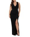 Betsy & Adam Plus Womens Ruffled V Neck Maxi Dress In Black