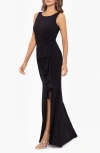 Betsy & Adam Womens Ruched Side Slit Evening Dress In Black