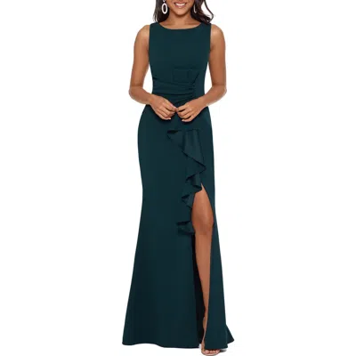 Betsy & Adam Petites Womens Crepe Ruffled Evening Dress In Silver