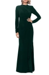 Betsy & Adam Ruffle Long Sleeve Sheath Gown In Green