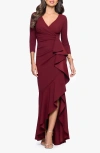 Betsy & Adam Women's Long Cascading Ruffle Gown In Burgundy