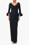 Betsy & Adam Petites V-neck Scuba Long Sheath Dress In Black