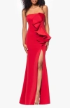 Betsy & Adam Women's Strapless Ruffled Evening Gown In Red