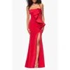Betsy & Adam Ruffle Strapless Scuba Knit Gown In Red