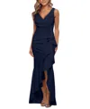 Betsy & Adam Womens Tuxedo Ruffle Cocktail And Party Dress In Navy