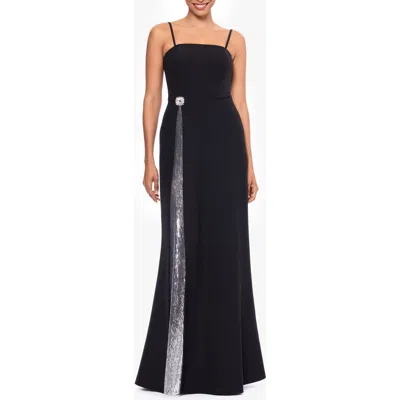 Betsy & Adam Sequin A-line Gown In Black