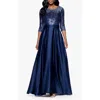 Betsy & Adam Petite Embellished Satin Gown In Navy