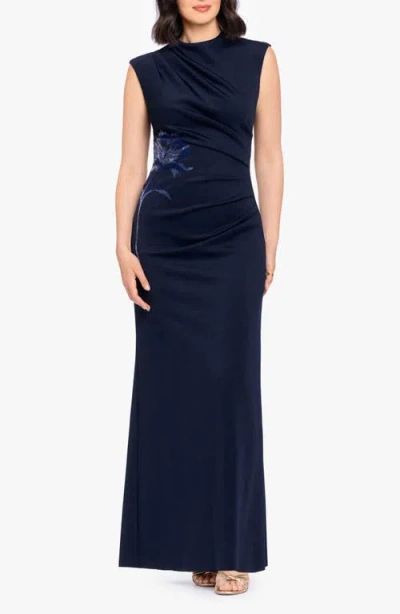 Betsy & Adam Sequin Appliqué Scuba Gown In Blue