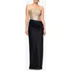 Betsy & Adam Sequin Bodice Strapless Gown In Animal Print