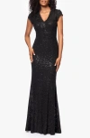 BETSY & ADAM BETSY & ADAM SEQUIN EMBROIDERED MERMAID GOWN