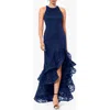 Betsy & Adam Women's Sequined Lace Ruffle-hem Gown In Navy