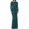 Betsy & Adam Sequin Long Sleeve Mermaid Gown In Emerald