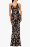 Betsy & Adam Sequin Mermaid Gown In Black