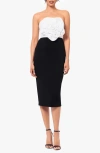 Betsy & Adam Sequin Rosette Bodice Colorblock Sheath Dress In White/black