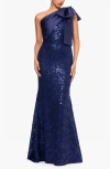 Betsy & Adam Women's Sequined Lace One-shoulder Gown In Navy