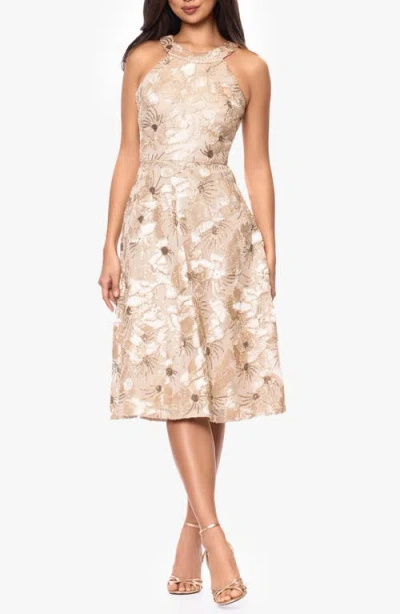 Betsy & Adam Sequin Soutache Lace Sleeveless Cocktail Dress In Neutral