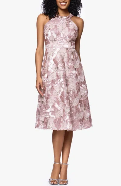 Betsy & Adam Sequin Soutache Lace Sleeveless Cocktail Dress In Purple